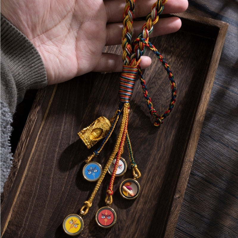 Load image into Gallery viewer, Handwoven Five-Way God of Wealth Thangka Car Hanging – Tibetan Knot Rearview Mirror Ornament for Car Interior Decoration - i-Station Mobile Phone &amp; Electronic Device Repair and Accessories
