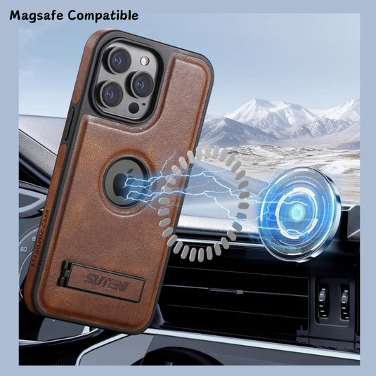 [Magsafe Compatible] Apple iPhone 12/Pro/Max - Drop Proof Invisible Stand Genuine Leather Series Case