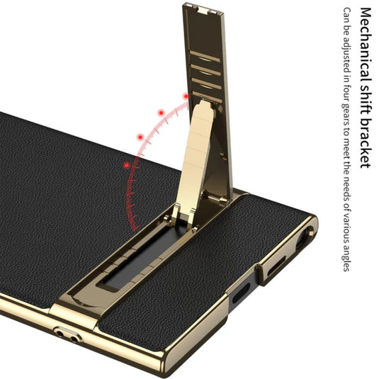 [Built-in Stand] Samsung Galaxy S24 Ultra - Business Metal Frame Wireless Charging PU Leather Stand Case