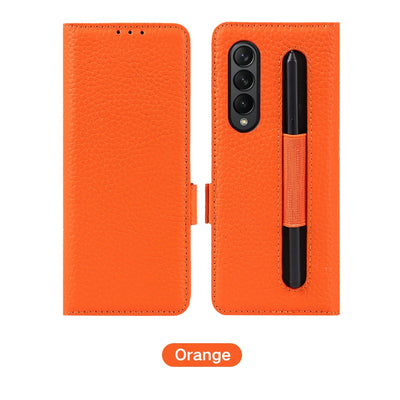[With Pen Slot][With Card Slot] Samsung Galaxy Z Fold 5 5G (SM-F946B) - Business Drop Proof Genuine Leather Wallet Series Stand Case - i-Station Mobile Phone & Electronic Device Repair and Accessories