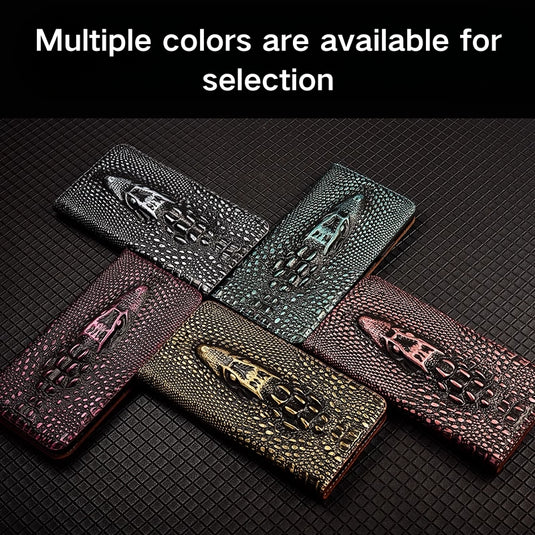 [With Card Slot] Motorola Moto S50 - Crocodile Head Genuine Leather Flip Wallet Series Stand Case