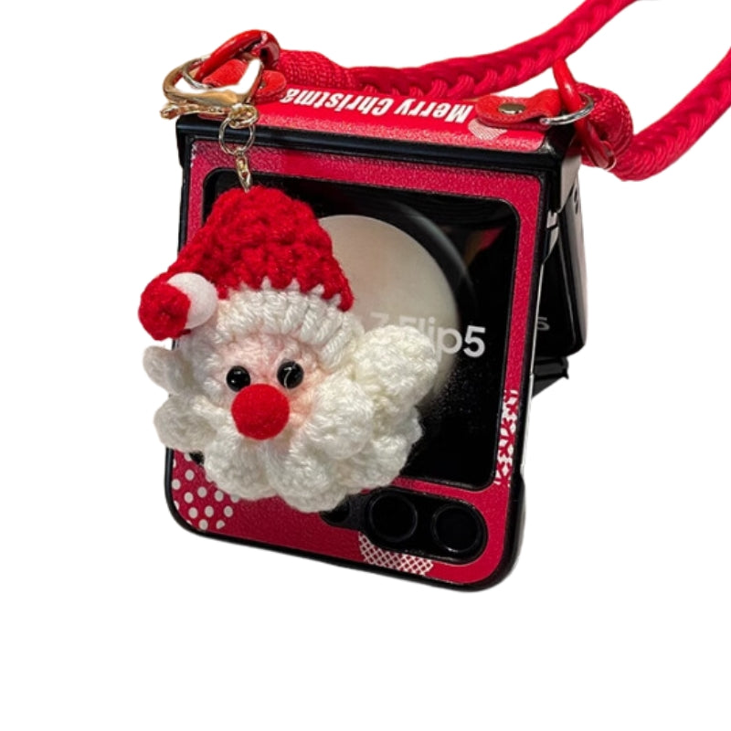 Load image into Gallery viewer, Samsung Galaxy Z Flip 5 (SM-F731) - Red Christmas Polka Dots Crossbody Fashion-Forward Series Case With Woven Santa Claus Pendant + Red Woven Crossbody Rope
