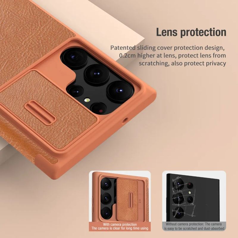 Load image into Gallery viewer, [Built-in Slot] Samsung Galaxy S25/Plus/Ultra - Nillkin Lens Slide Cover Anti-Peeping Flip Leather Case
