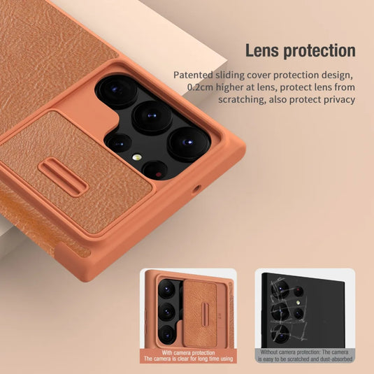 [Built-in Slot] Samsung Galaxy S25/Plus/Ultra - Nillkin Lens Slide Cover Anti-Peeping Flip Leather Case