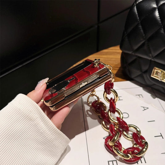 OPPO Find N2 Flip (CPH2437) - Red Ins Style Crocodile Skin Pattern Genuine Leather Series Case With Hanging Chain