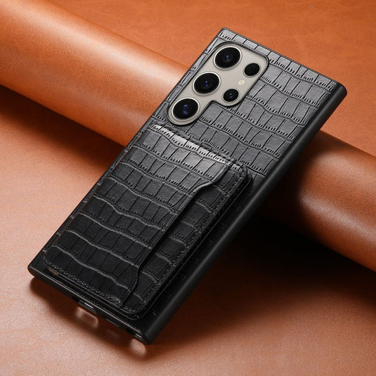 [With Card Slot] Samsung Galaxy S23/Plus/Ultra/FE - Business Crocodile Leather Wallet Series Stand Case