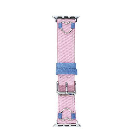 Apple Watch Series 1/2/3/4/5/6/SE/7/8/9/10/Ultra - Fashion Color-blocked Heart Canvas Denim Band