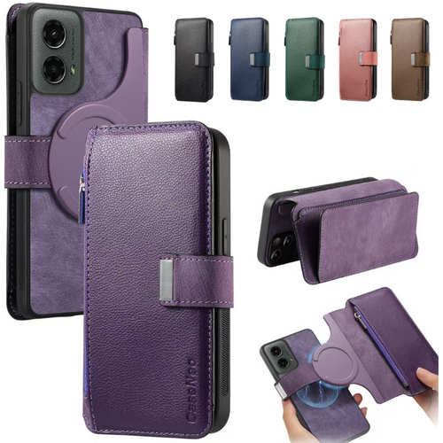 [With Card Slot][Magsafe Compatible] Motorola Moto G Play 4G/5G (2024) Leather Zipper Shockproof Wallet Series Case