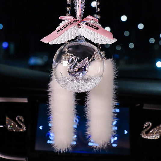 Elegant Swan Crystal Lucky Ball Car Rearview Mirror Hanging Ornament Car Interior Decoration - i-Station Mobile Phone & Electronic Device Repair and Accessories