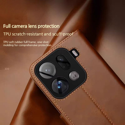 [With Card Slot] Oppo Find X9/Pro - Business Genuine Leather Flip Wallet Case