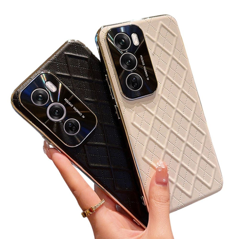 Load image into Gallery viewer, OPPO Reno 12 Pro 5G (CPH2629) - Fashion Electroplated Silver-edged Rhombus Check PU Leather Essentials Series Case
