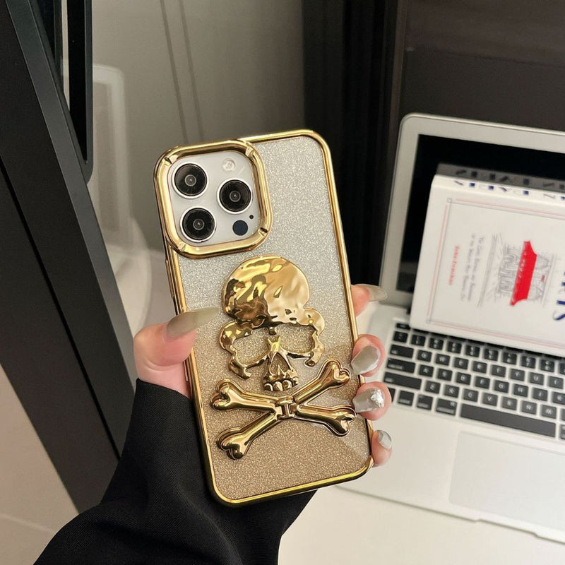 Load image into Gallery viewer, Apple iPhone 16/Pro/Max - Halloween Electroplated Frame Three-Dimensional Skull Stand Series Case
