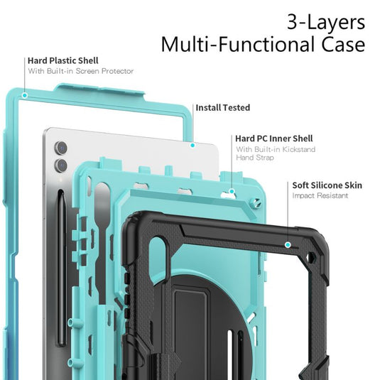 [Built-in Stand] Samsung Galaxy Tab S8 Ultra 2022 14.6" (SM-X900 & SM-X906) - 360 Degree Stand PC + Silicone Shockproof Case With Strap