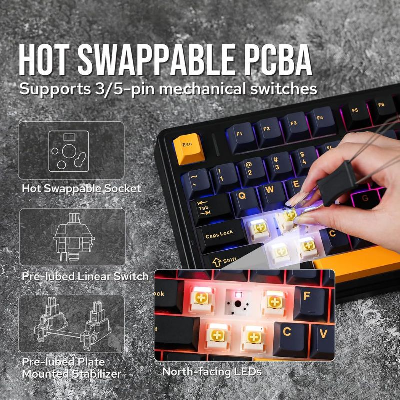 Load image into Gallery viewer, Aula F75 Gasket Mechanical Keyboard, 75% Wireless Hot Swappable Gaming Keyboard with Five-Layer Padding&amp;Knob, Bluetooth/2.4GHz/USB-C, RGB
