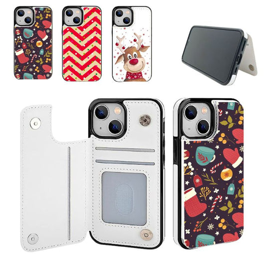 [With Card Slot] Apple iPhone 12/Mini/Pro/Max - Christmas Themed Leather Wallet Fashion-Forward Series Case