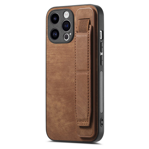 [With Wrist Strap] Apple iPhone 15/Pro/Pro Max/Plus Leather TPU Frame Full-Protection Shockproof Essentials Series Case