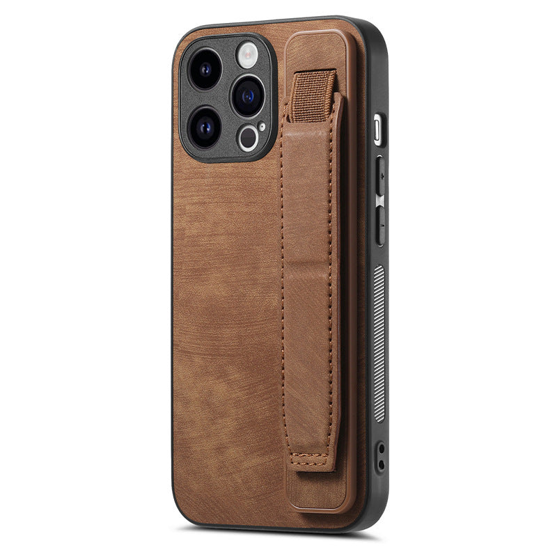 Load image into Gallery viewer, [With Wrist Strap] Apple iPhone 15/Pro/Pro Max/Plus Leather TPU Frame Full-Protection Shockproof Essentials Series Case
