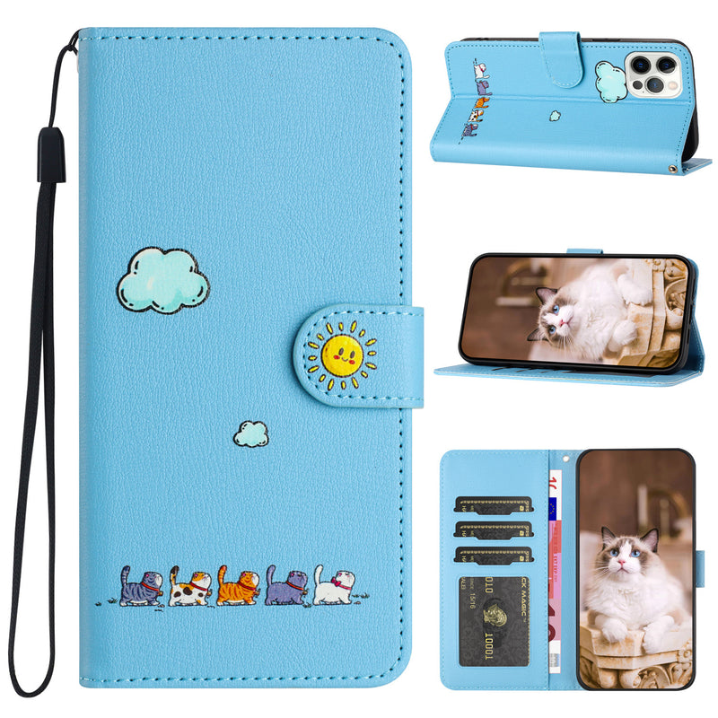 Load image into Gallery viewer, [With Card Slot] Apple iPhone 15/Plus/Pro/Pro Max Cartoon Flip Genuine Leather Series Case
