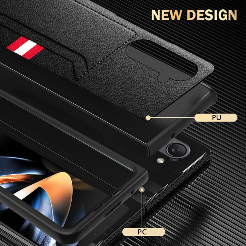 Load image into Gallery viewer, [With Card Slot] Samsung Galaxy Fold 4 (SM-F936) - 2-in-1 Design Tempered Glass Screen Protector + PU Leather Wallet Series Case
