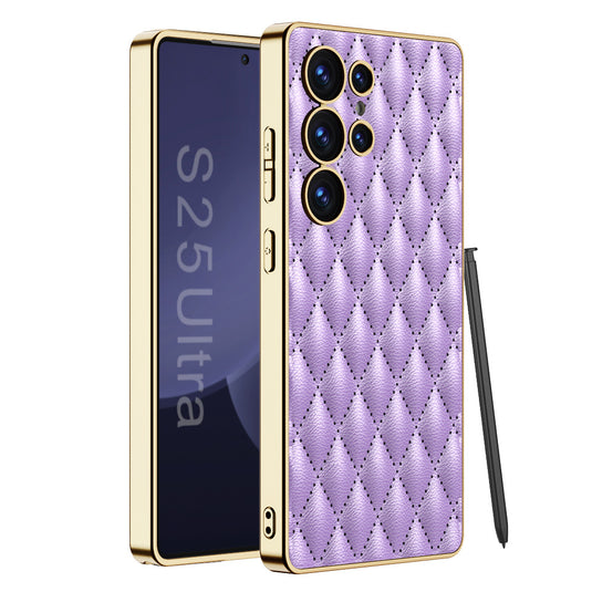 Samsung Galaxy S25/Plus/Ultra - Electroplated Outer Frame Leather Shockproof Case