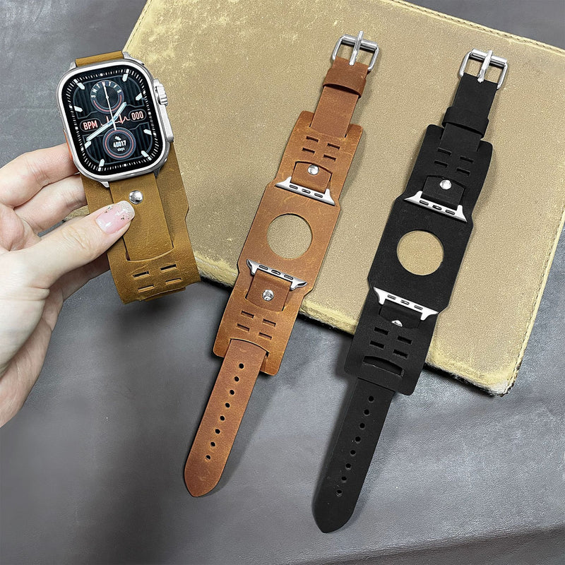 Load image into Gallery viewer, Apple Watch Series 1/2/3/4/5/6/SE/7/8/9/Ultra - Vintage Genuine Leather Watch Case with Sensor Holes
