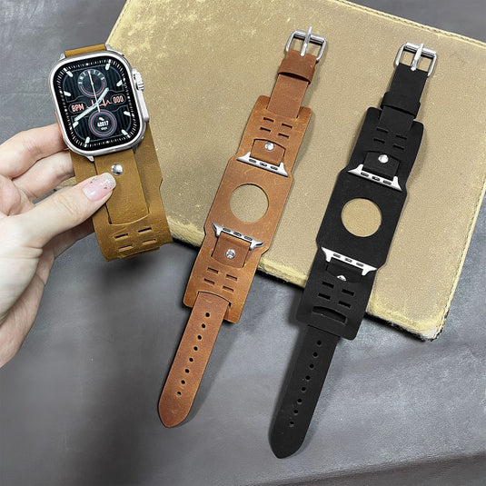 Apple Watch Series 1/2/3/4/5/6/SE/7/8/9/Ultra - Vintage Genuine Leather Watch Case with Sensor Holes