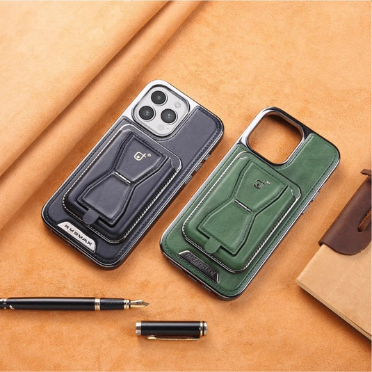 [With Card Slot][Built-in Stand] Apple iPhone 16/Plus/Pro/Max - Drop Proof Genuine Leather Wallet Series Stand Case