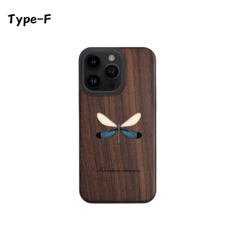 Load image into Gallery viewer, Apple iPhone 16/Plus/Pro/Max - Real Insect Specimen Black Walnut Wood Luxury Insect Art Essentials Series Case
