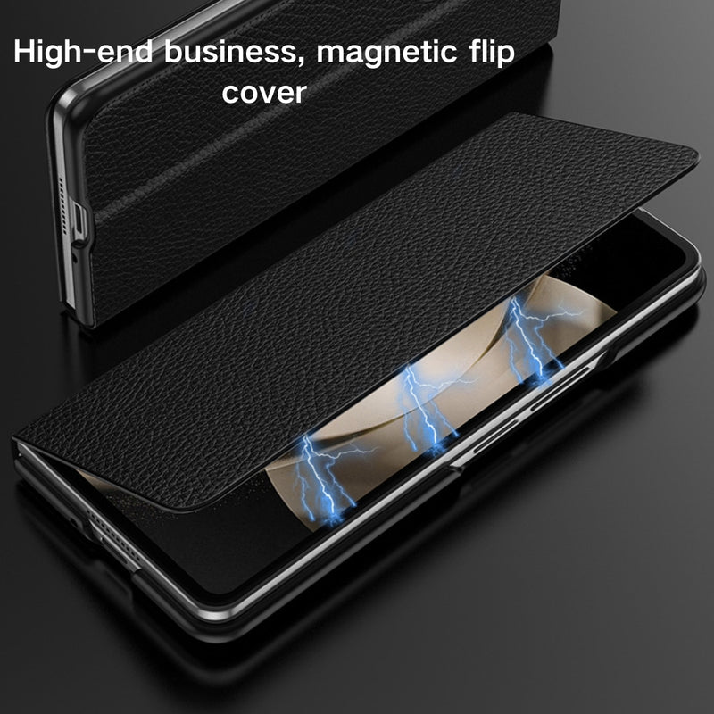 Load image into Gallery viewer, Samsung Galaxy Fold 4 (SM-F936) - Business Magnetic Flip Genuine Leather Series Stand Case
