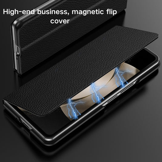 Samsung Galaxy Fold 3 (SM-F926) - Business Magnetic Flip Genuine Leather Series Stand Case