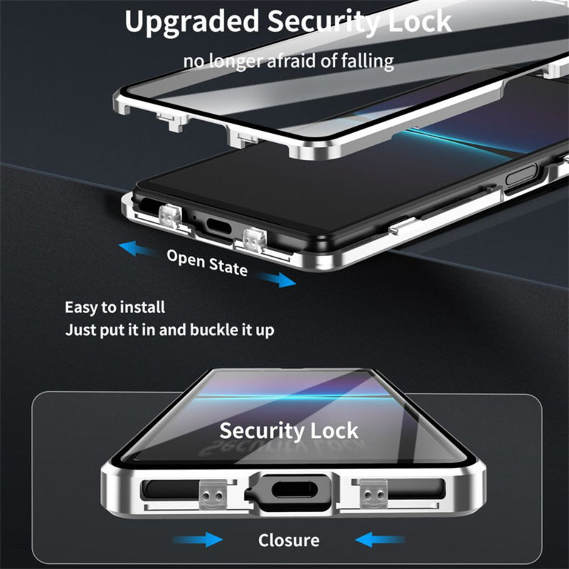 Load image into Gallery viewer, Sony Xperia 10 V - Magnetic Metal Frame Clear Tempered Glass Proof Case With Camera Protector
