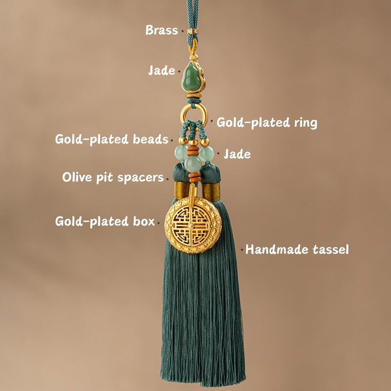 Load image into Gallery viewer, Safety Blessing Handmade Hollow Gold-Plated Box Jade Tassel Car Rearview Mirror Pendant Car Interior Decoration - i-Station Mobile Phone &amp; Electronic Device Repair and Accessories
