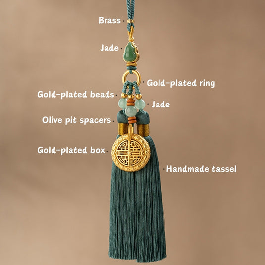 Safety Blessing Handmade Hollow Gold-Plated Box Jade Tassel Car Rearview Mirror Pendant Car Interior Decoration - i-Station Mobile Phone & Electronic Device Repair and Accessories