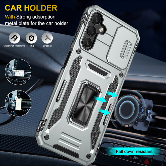 Samsung Galaxy S25/Plus/Ultra - Lens Push Window Mechanics Series Case With Finger Ring Stand