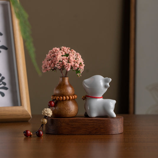 Pink Flower Ceramic Deer Walnut Wood Car Dashboard Ornament Car Interior Aroma Diffuser - i-Station Mobile Phone & Electronic Device Repair and Accessories