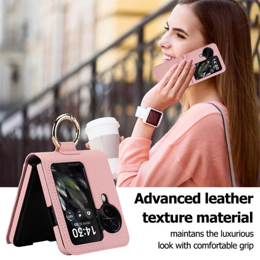 [With Card Slot] OPPO Find N3 Flip (PHT110) - Fashion PU Leather Essentials Series Case With Finger Ring