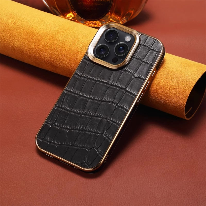 Load image into Gallery viewer, Apple iPhone 16/Plus/Pro/Max - Business Crocodile Pattern Cowhide Drop Proof Genuine Leather Series Case
