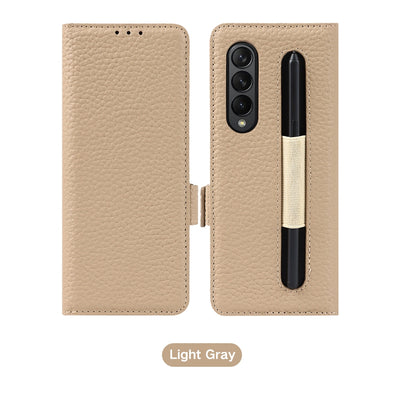 [With Pen Slot][With Card Slot] Samsung Galaxy Z Fold 5 5G (SM-F946B) - Business Drop Proof Genuine Leather Wallet Series Stand Case - i-Station Mobile Phone & Electronic Device Repair and Accessories