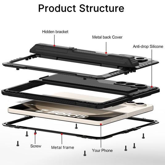 [Built-in Stand] Samsung Galaxy Z Fold 5 (SM-F946) - Silicone Shockproof Heavy Duty Series Case