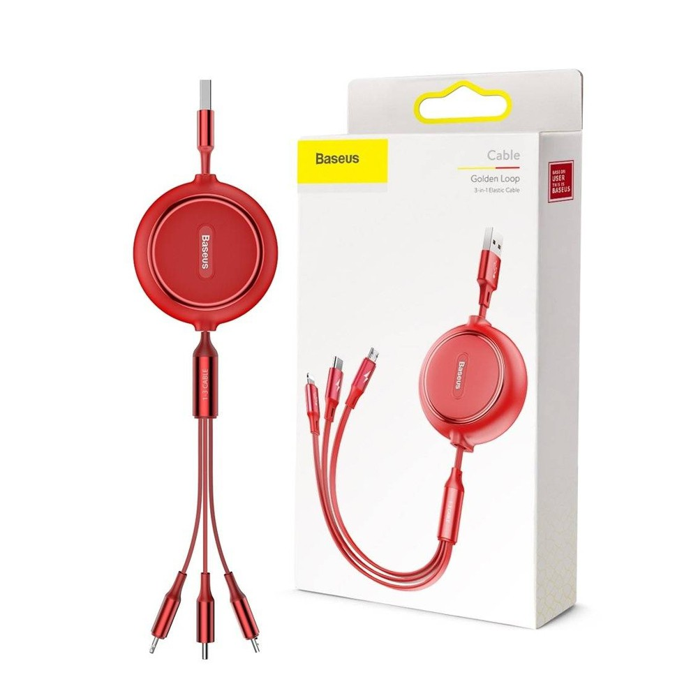Baseus Golden Loop Retractable 3 in 1 USB Cable 3.5A (35cm-120cm) – i ...