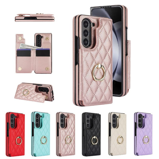 [With Card Slot] Samsung Galaxy Z Fold 5 (SM-F946) - Diamond Pattern Folding Ring Wallet Series Case