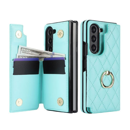 [With Card Slot] Samsung Galaxy Z Fold 4 (SM-F936) - Diamond Pattern Folding Ring Wallet Series Case