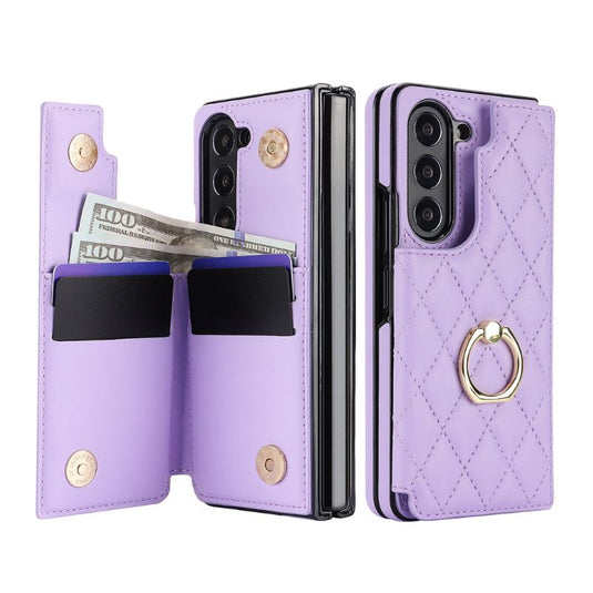 [With Card Slot] Samsung Galaxy Z Fold 5 (SM-F946) - Diamond Pattern Folding Ring Wallet Series Case