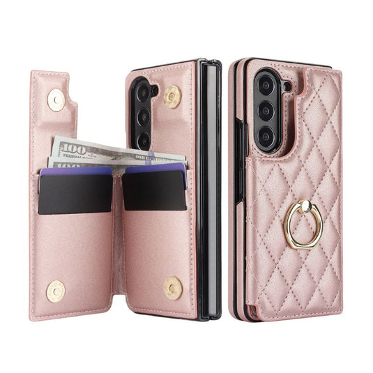 [With Card Slot] Samsung Galaxy Z Fold 5 (SM-F946) - Diamond Pattern Folding Ring Wallet Series Case