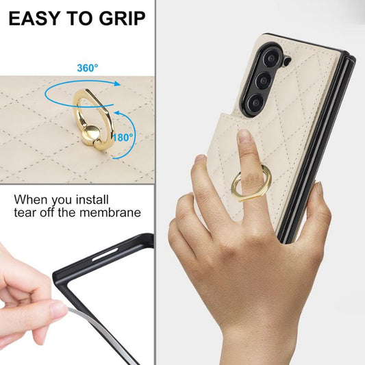 [With Card Slot] Samsung Galaxy Z Fold 5 (SM-F946) - Diamond Pattern Folding Ring Wallet Series Case