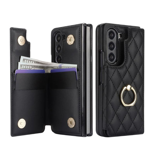 [With Card Slot] Samsung Galaxy Z Fold 4 (SM-F936) - Diamond Pattern Folding Ring Wallet Series Case