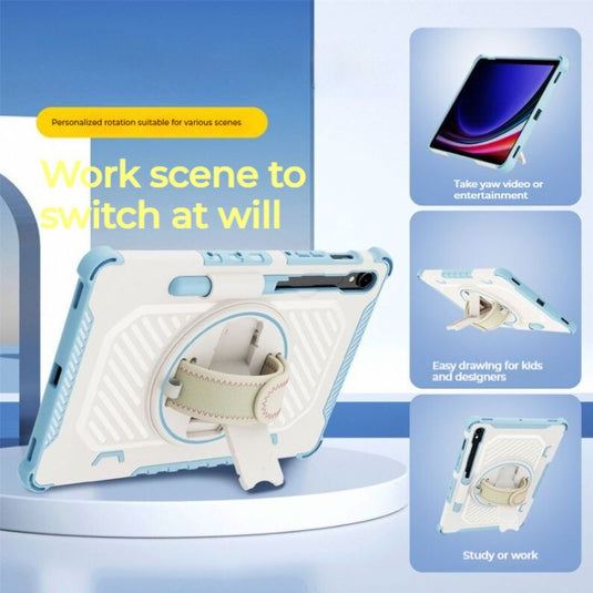 [Built-in Stand][With Pen Slot] Samsung Galaxy Tab A9 2023 8.7" (SM-X110 / X115) - 360 Degree Rotating Bracket Shockproof Case With Wrist & Strap