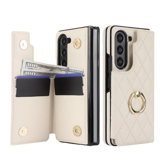 [With Card Slot] Samsung Galaxy Z Fold 5 (SM-F946) - Diamond Pattern Folding Ring Wallet Series Case