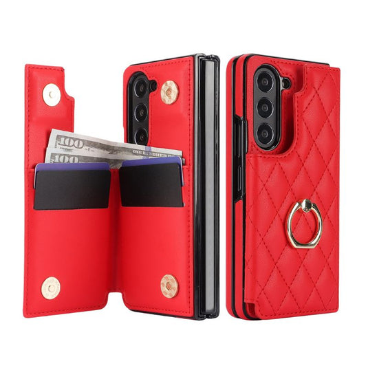 [With Card Slot] Samsung Galaxy Z Fold 5 (SM-F946) - Diamond Pattern Folding Ring Wallet Series Case