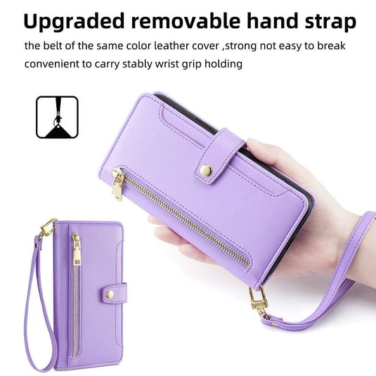 [With Card Slot] Samsung Galaxy S26/Plus/Ultra - Multi-Function Flip Leather Zipper Wallet Case With Wrist & Shoulder Strap - i-Station Mobile Phone & Electronic Device Repair and Accessories